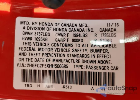 2017 Honda Civic Lx from USA, damaged, VIN 2HGFC2F5XHH506685